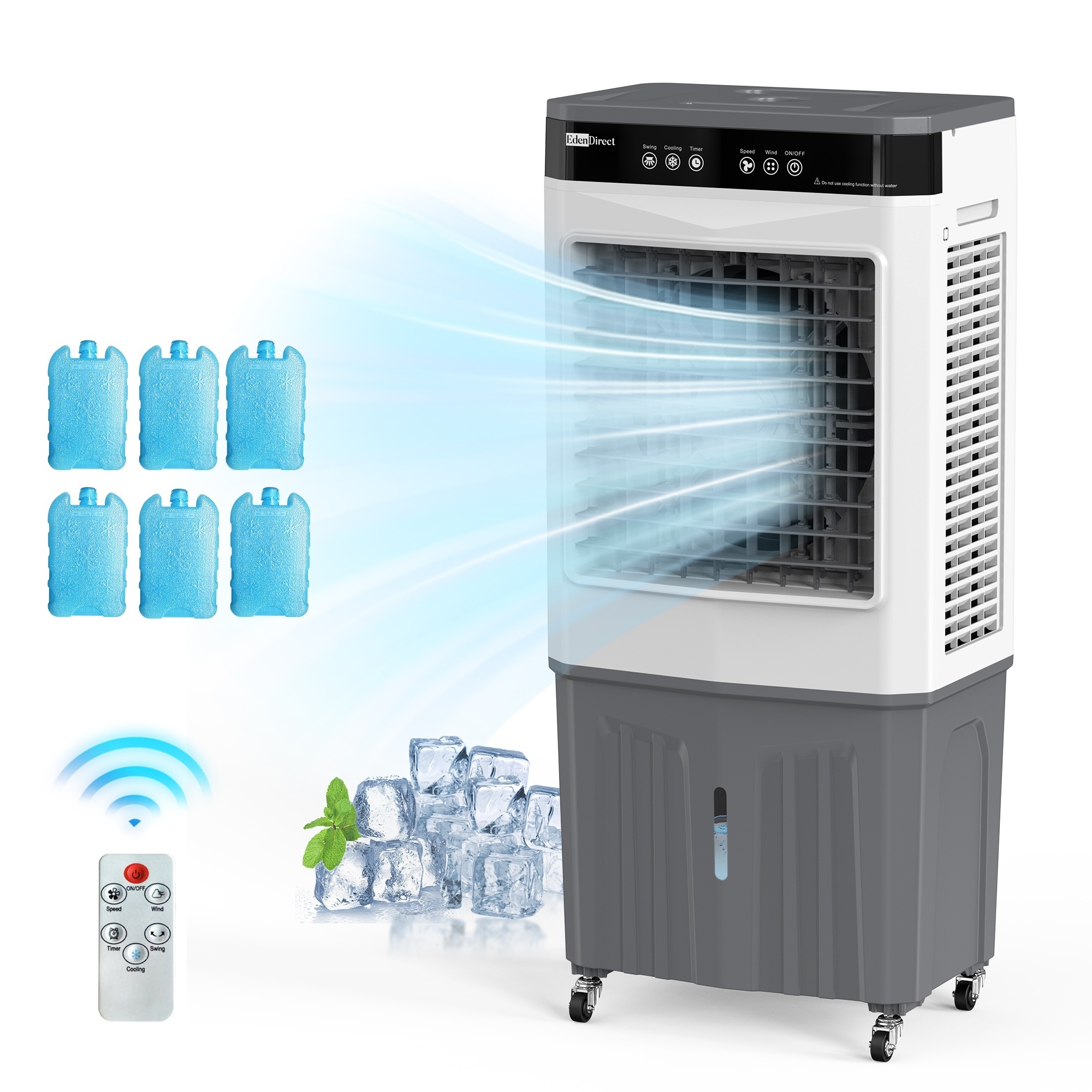 EdenDirect Portable Evaporative Cooler — 2950 CFM, 3 Fan Speeds, Digital Display, Remote Control, Model# NTE-ZHL-6501R